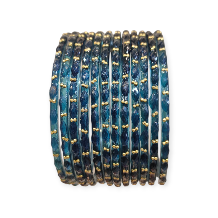 Fancy Stone Stud Raindrop Glass Bangles, Pack of 12 Pieces, Morpankhi Color 1 Fancy Stone Stud Raindrop Glass Bangles, Pack of 12 Pieces, Morpankhi Color