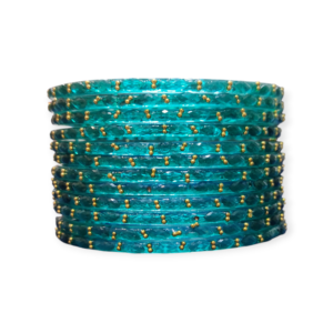 Fancy Stone Stud Raindrop Glass Bangles, Pack of 12 Pieces, Radium Color