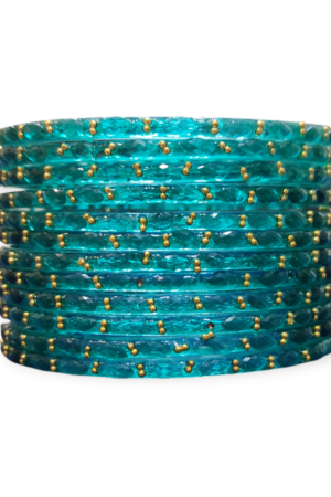 Fancy Stone Stud Raindrop Glass Bangles, Pack of 12 Pieces, Radium Color