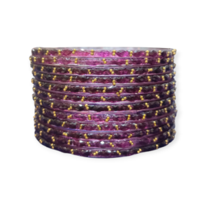 Fancy Stone Stud Raindrop Glass Bangles, Pack of 12 Pieces, Wine Color
