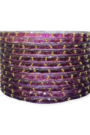 Fancy Stone Stud Raindrop Glass Bangles, Pack of 12 Pieces, Wine Color