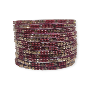Fancy Stone Stud Glass Bangles, Pack of 12 Pieces, Maroon Color