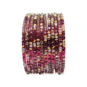 Fancy Stone Stud Glass Bangles, Pack of 12 Pieces, Maroon Color