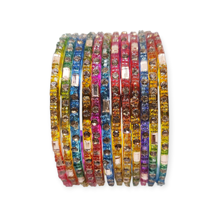 Fancy Stone Stud Glass Bangles, Pack of 12 Pieces, Multi Color 2 Fancy Stone Stud Glass Bangles, Pack of 12 Pieces, Multi Color - Image 2