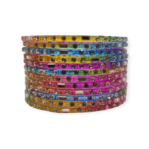 Fancy Stone Stud Glass Bangles, Pack of 12 Pieces, Multi Color