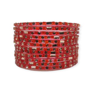 Fancy Stone Stud Glass Bangles, Pack of 12 Pieces, Strawberry Color