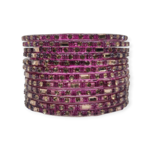 Fancy Stone Stud Glass Bangles, Pack of 12 Pieces, Wine Color