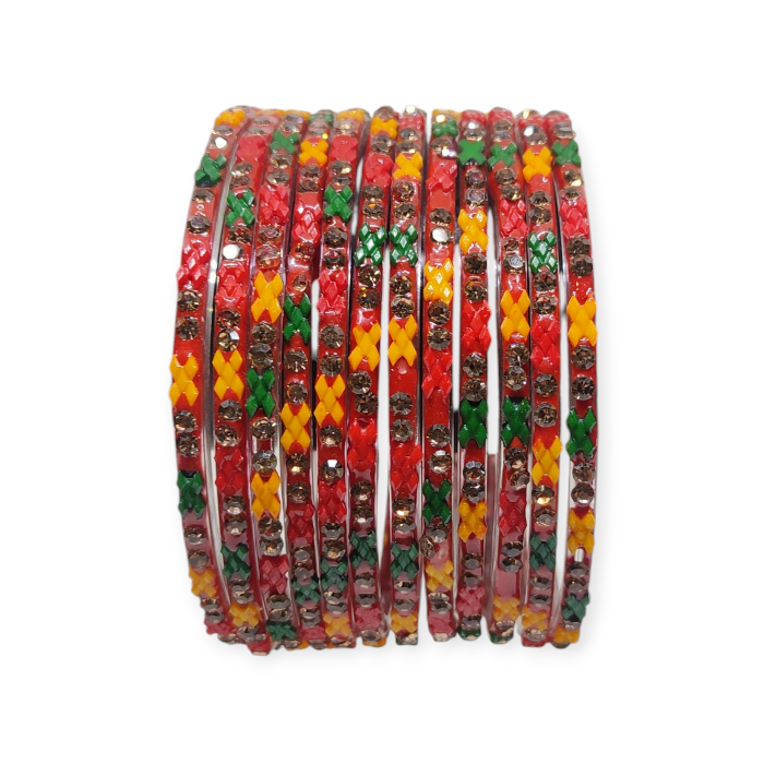 Fancy Stone Stud Glass Bangles, Pack of 12 Pieces, Multi Color 3 Fancy Stone Stud Glass Bangles, Pack of 12 Pieces, Multi Color - Image 3