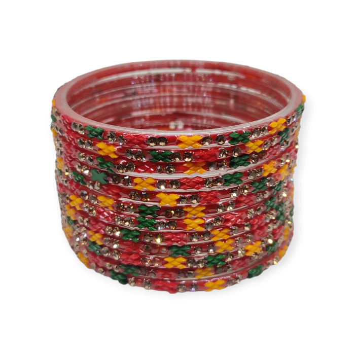 Fancy Stone Stud Glass Bangles, Pack of 12 Pieces, Multi Color 2 Fancy Stone Stud Glass Bangles, Pack of 12 Pieces, Multi Color - Image 2