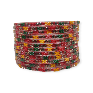 Fancy Stone Stud Glass Bangles, Pack of 12 Pieces, Multi Color