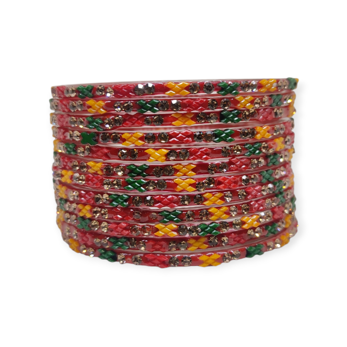 Fancy Stone Stud Glass Bangles, Pack of 12 Pieces, Multi Color 1 Fancy Stone Stud Glass Bangles, Pack of 12 Pieces, Multi Color