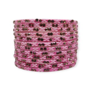 Fancy Stone Stud Glass Bangles, Pack of 12 Pieces, Pink Color