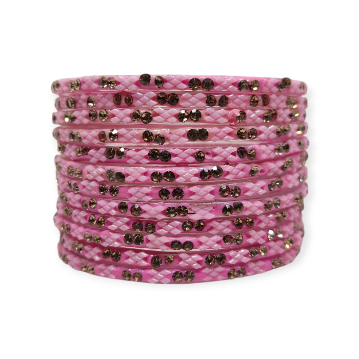 Fancy Stone Stud Glass Bangles, Pack of 12 Pieces, Pink Color 1 Fancy Stone Stud Glass Bangles, Pack of 12 Pieces, Pink Color