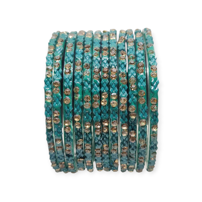 Fancy Stone Stud Glass Bangles, Pack of 12 Pieces, Radium Color 3 Fancy Stone Stud Glass Bangles, Pack of 12 Pieces, Radium Color - Image 3