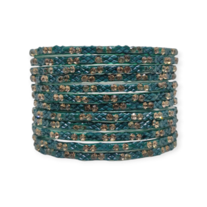 Fancy Stone Stud Glass Bangles, Pack of 12 Pieces, Radium Color