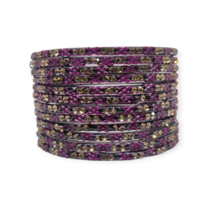 Fancy Stone Stud Glass Bangles, Pack of 12 Pieces, Wine Color