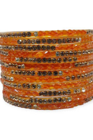 Fancy Stone Stud Glass Bangles, Pack of 12 Pieces, Haldi Color