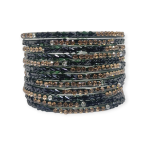 Fancy Stone Stud Glass Bangles, Pack of 12 Pieces, Kai Green Color