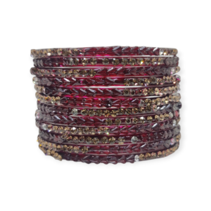 Fancy Stone Stud Glass Bangles, Pack of 12 Pieces, Maroon Color