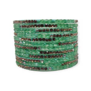 Fancy Stone Stud Glass Bangles, Pack of 12 Pieces, Santro Color