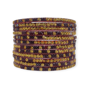 Fancy Beads Stud Glass Bangles, Pack of 12 Pieces, Maroon Color