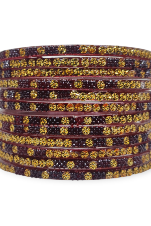 Fancy Beads Stud Glass Bangles, Pack of 12 Pieces, Maroon Color