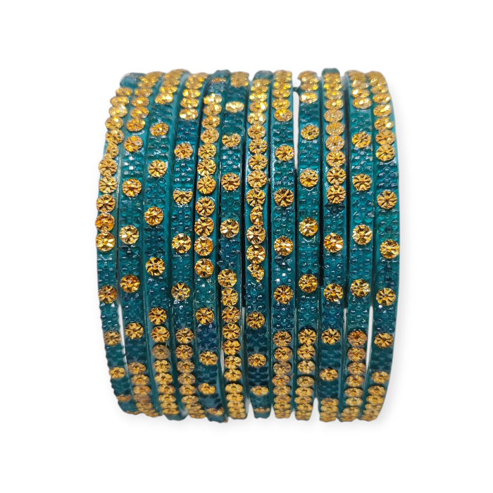 Fancy Beads Stud Glass Bangles, Pack of 12 Pieces, Radium Color 2 Fancy Beads Stud Glass Bangles, Pack of 12 Pieces, Radium Color - Image 2