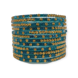 Fancy Beads Stud Glass Bangles, Pack of 12 Pieces, Radium Color