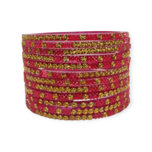 Fancy Beads Stud Glass Bangles, Pack of 12 Pieces, Strawberry Color