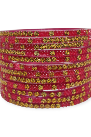 Fancy Beads Stud Glass Bangles, Pack of 12 Pieces, Strawberry Color