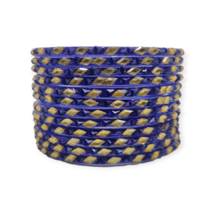 Fancy Beads Stud Glass Bangles, Pack of 12 Pieces, Blue Color