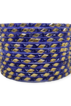 Fancy Beads Stud Glass Bangles, Pack of 12 Pieces, Blue Color