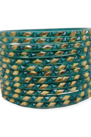 Fancy Beads Stud Glass Bangles, Pack of 12 Pieces, Radium Color