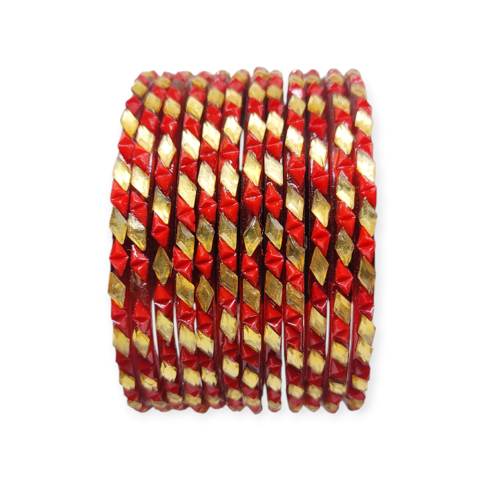 Fancy Beads Stud Glass Bangles, Pack of 12 Pieces, Red Color 2 Fancy Beads Stud Glass Bangles, Pack of 12 Pieces, Red Color - Image 2
