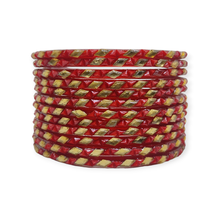 Fancy Beads Stud Glass Bangles, Pack of 12 Pieces, Red Color 1 Fancy Beads Stud Glass Bangles, Pack of 12 Pieces, Red Color