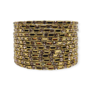 Fancy Kundan Beads and Stone Stud Glass Bangles, Pack of 12 Pieces, Golden Color