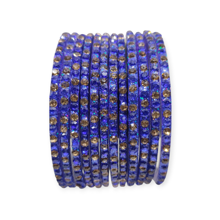 Fancy Stone Stud Glass Bangles, Pack of 12 Pieces, Blue Color 3 Fancy Stone Stud Glass Bangles, Pack of 12 Pieces, Blue Color - Image 3