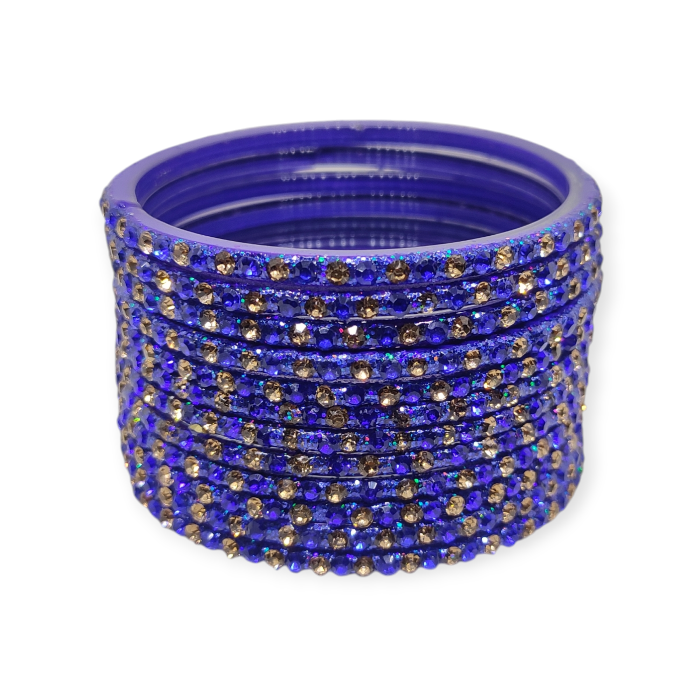 Fancy Stone Stud Glass Bangles, Pack of 12 Pieces, Blue Color 2 Fancy Stone Stud Glass Bangles, Pack of 12 Pieces, Blue Color - Image 2