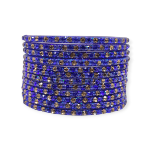 Fancy Stone Stud Glass Bangles, Pack of 12 Pieces, Blue Color