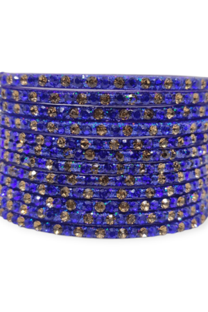 Fancy Stone Stud Glass Bangles, Pack of 12 Pieces, Blue Color