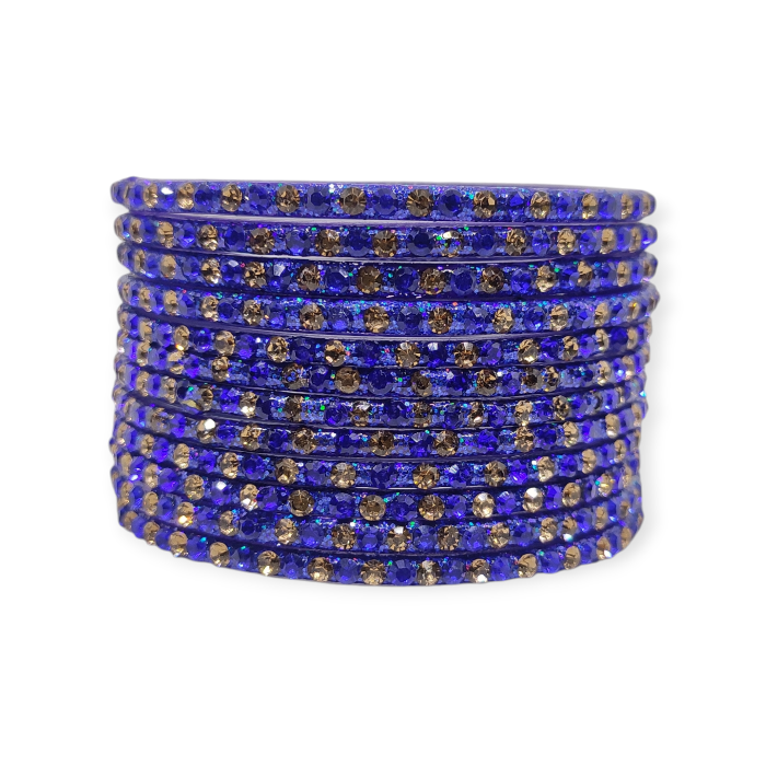 Fancy Stone Stud Glass Bangles, Pack of 12 Pieces, Blue Color 1 Fancy Stone Stud Glass Bangles, Pack of 12 Pieces, Blue Color