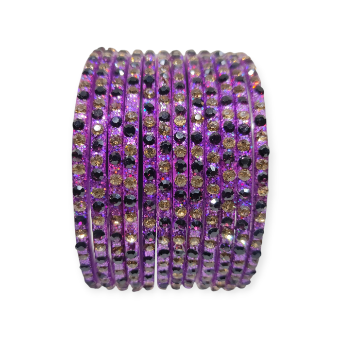 Fancy Stone Stud Glass Bangles, Pack of 12 Pieces, Jamni Color 3 Fancy Stone Stud Glass Bangles, Pack of 12 Pieces, Jamni Color - Image 3