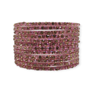 Fancy Stone Stud Glass Bangles, Pack of 12 Pieces, Pink Color