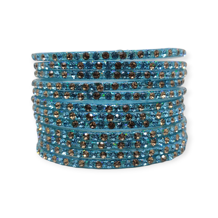 Fancy Stone Stud Glass Bangles, Pack of 12 Pieces, Surf Color 3 Fancy Stone Stud Glass Bangles, Pack of 12 Pieces, Surf Color - Image 3