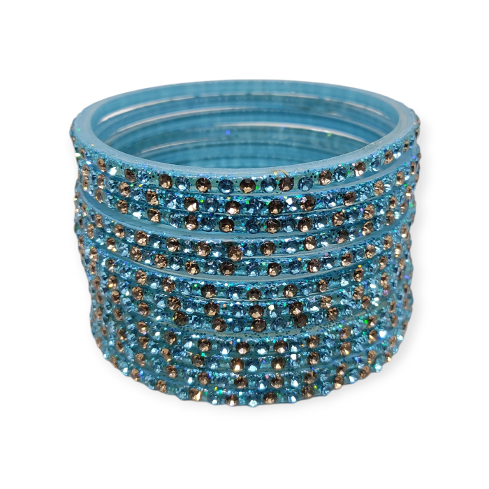 Fancy Stone Stud Glass Bangles, Pack of 12 Pieces, Surf Color 2 Fancy Stone Stud Glass Bangles, Pack of 12 Pieces, Surf Color - Image 2