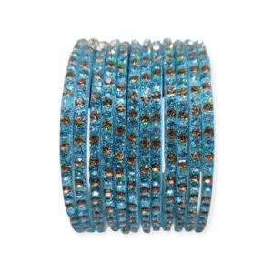 Fancy Stone Stud Glass Bangles, Pack of 12 Pieces, Surf Color