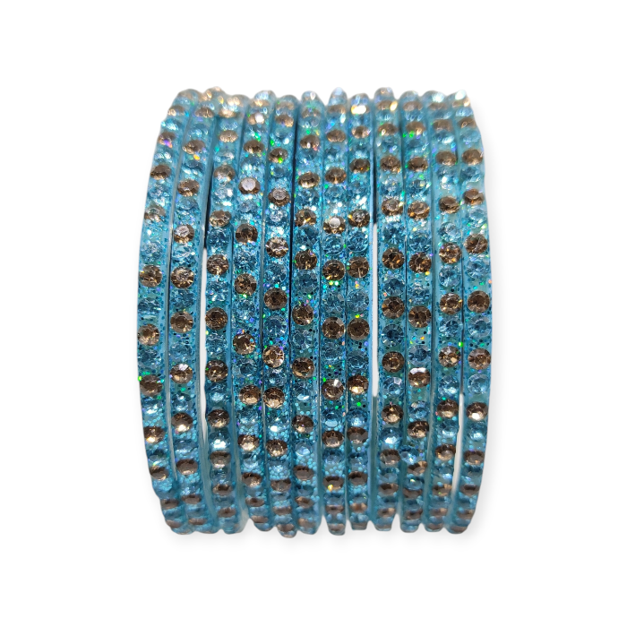 Fancy Stone Stud Glass Bangles, Pack of 12 Pieces, Surf Color 1 Fancy Stone Stud Glass Bangles, Pack of 12 Pieces, Surf Color