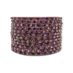 Fancy Stone Stud Glass Bangles, Pack of 12 Pieces, Wine Color
