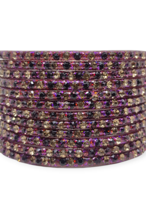 Fancy Stone Stud Glass Bangles, Pack of 12 Pieces, Wine Color