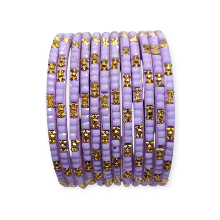 Fancy Beads Stud Glass Bangles, Pack of 12 Pieces, Purple Color 3 Fancy Beads Stud Glass Bangles, Pack of 12 Pieces, Purple Color - Image 3